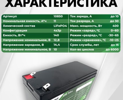 Аккумуляторная батарея 12В 11Ач LF-1210-10850 (LiFePO4, 4S3P, P)