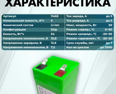 Аккумуляторная батарея 12В 5,0Ач LF-105-11455 (Li-Ion, 3S1P, BAK N21700CG, P)