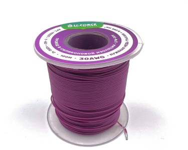 На катушке Медный провод 30AWG 100м 0,06 кв.мм (11*0,08мм) (фиолетовый, UL3135) LFW-30V в мягкой силиконовой изоляции