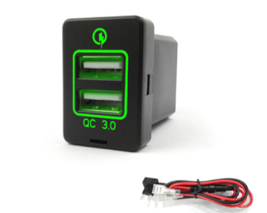 АЗУ KWG-F19, 12v\24v черный ( 2xUSB, QC3.0, зеленая подсветка) + 60см кабель