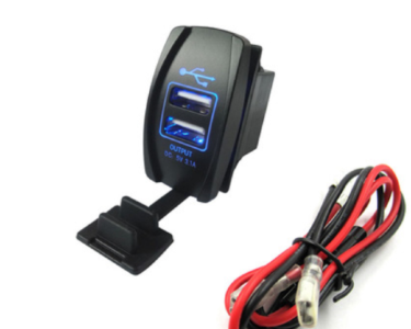 АЗУ KWG-F1, 12v\24v черный ( 2xUSB, 3,1А, синяя подсветка, влаго защита) + 60см кабель