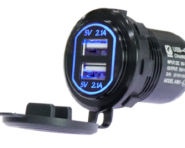 АЗУ KWG-L5, 12v\24v черный ( 2xUSB, 4,2А, синяя подсветка, влаго защита)