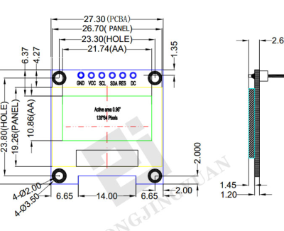 Дисплей OLED (0,96" OLED, blue, 128*64, SPI/I2C, 6pin)