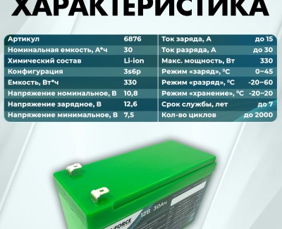 Аккумуляторная батарея 12В 30Ач LF-1230-6876 (Li-Ion, 3S6P, BAK N21700CG-50, P)