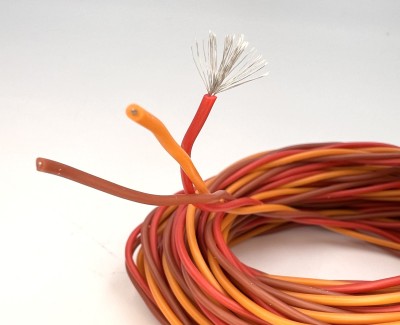 Плетеный трехжильный провод (силикон) 22AWG 3*0,3 мм² (коричневый/красный/оранжевый, UL3135) LFW-22