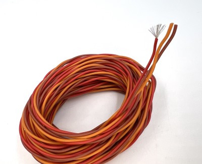 Плетеный трехжильный провод (силикон) 22AWG 3*0,3 мм² (коричневый/красный/оранжевый, UL3135) LFW-22