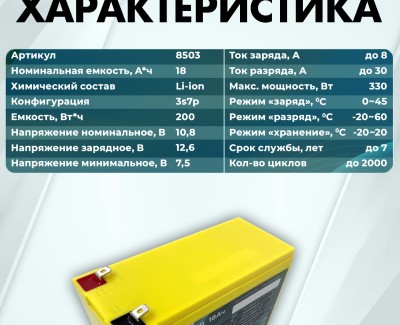 Аккумуляторная батарея 12В 18Ач LF-1218-8503 (Li-Ion, 3S7P, BAK 2550CQ, P)