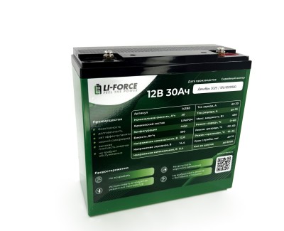 Аккумулятор 12В 30Ач LF-1230-14388 (LiFePO4, 4S2P, c USB и прикуривателем, P)