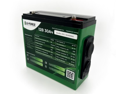 Аккумулятор 12В 30Ач LF-1230-14388 (LiFePO4, 4S2P, c USB и прикуривателем, P)