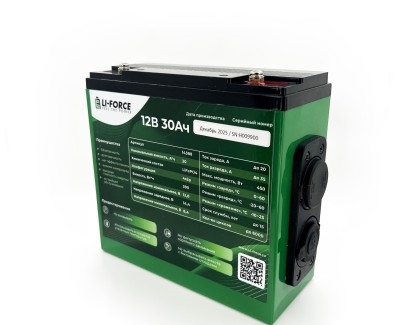 Аккумулятор 12В 30Ач LF-1230-14388 (LiFePO4, 4S2P, c USB и прикуривателем, P)