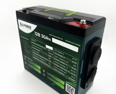 Аккумулятор 12В 30Ач V2 LF-1230-14719 (LiFePO4, 4S2P, c 2xUSB и прикуривателем, P)