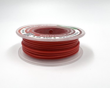 На катушке Медный провод 26AWG 10м 0,14 кв.мм (30*0,08мм) (красный, UL3135) LFW-26R в мягкой силиконовой изоляции