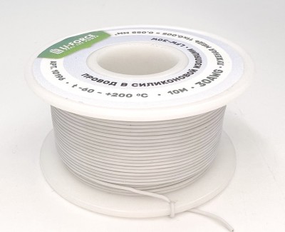 На катушке Медный провод 30AWG 10м 0,06 кв.мм (11*0,08мм) (белый, UL3135) LFW-30W в мягкой силиконовой изоляции