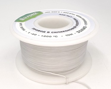 На катушке Медный провод 30AWG 10м 0,06 кв.мм (11*0,08мм) (белый, UL3135) LFW-30W в мягкой силиконовой изоляции