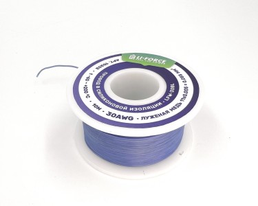 На катушке Медный провод 30AWG 10м 0,06 кв.мм (11*0,08мм) (синий, UL3135) LFW-30Bl в мягкой силиконовой изоляции