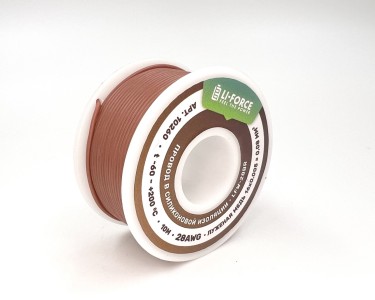 На катушке Медный провод 28AWG 10м 0,08 кв.мм (16*0,08мм) (коричневый, UL3135) LFW-28Br в мягкой силиконовой