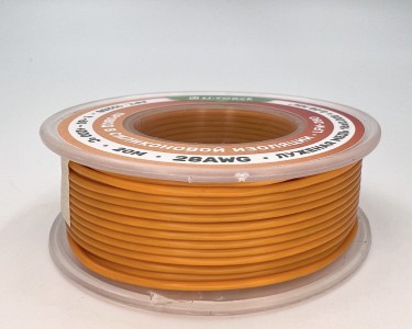На катушке Медный провод 28AWG 20м 0,08 кв.мм (16*0,08мм) (оранжевый, UL3135) LFW-28O в мягкой силиконовой изоляции