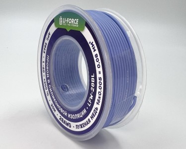 На катушке Медный провод 28AWG 20м 0,08 кв.мм (16*0,08мм) (синий, UL3135) LFW-28Bl в мягкой силиконовой изоляции
