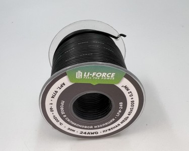 На катушке Медный провод 24AWG 30м 0,2 кв.мм (40*0,08мм) (черный, UL3135) LFW-24B в мягкой силиконовой изоляции