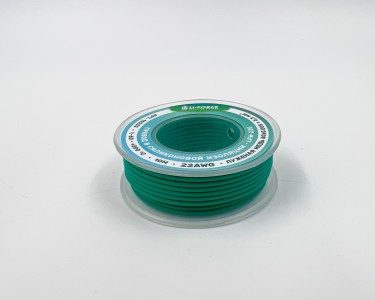 На катушке Медный провод 22AWG 10м 0,3 кв.мм (60*0,08мм) (зеленый, UL3135) LFW-22G в мягкой силиконовой изоляции