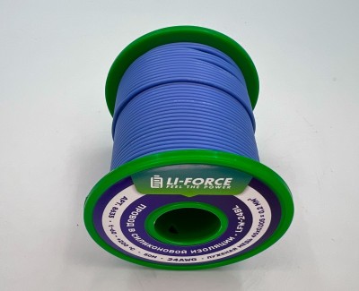 На катушке Медный провод 24AWG 50м 0,2 кв.мм (40*0,08мм) (синий, UL3135) LFW-24Bl в мягкой силиконовой изоляции