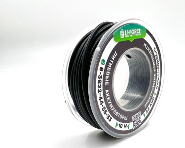 На катушке Медный провод 22AWG 10м 0,3 кв.мм (60*0,08мм) (черный, UL3135) LFW-22B в мягкой силиконовой изоляции
