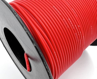 На катушке Медный провод 22AWG 30м 0,3 кв.мм (60*0,08мм) (красный, UL3135) LFW-22R в мягкой силиконовой изоляции