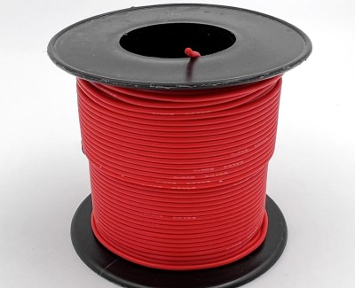 На катушке Медный провод 22AWG 30м 0,3 кв.мм (60*0,08мм) (красный, UL3135) LFW-22R в мягкой силиконовой изоляции