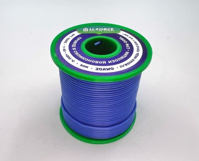 На катушке Медный провод 20AWG 50м 0,5 кв.мм (100*0,08мм) (синий, UL3135) LFW-20Bl в мягкой силиконовой изоляции