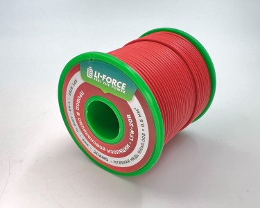 На катушке медный провод 20AWG 50м 0,5 кв.мм (100*0,08мм) (красный, UL3135) LFW-20R в мягкой силиконовой изоляции