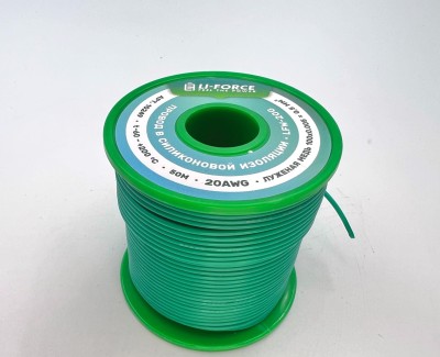 На катушке Медный провод 20AWG 50м 0,5 кв.мм (100*0,08мм) (зеленый, UL3135) LFW-20G в мягкой силиконовой изоляции