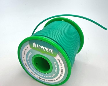На катушке Медный провод 20AWG 50м 0,5 кв.мм (100*0,08мм) (зеленый, UL3135) LFW-20G в мягкой силиконовой изоляции