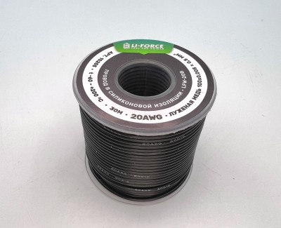 На катушке медный провод 20AWG 30м 0,5 кв.мм (100*0,08мм) (черный, UL3135) LFW-20B в мягкой силиконовой изоляции