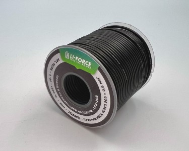 На катушке медный провод 20AWG 30м 0,5 кв.мм (100*0,08мм) (черный, UL3135) LFW-20B в мягкой силиконовой изоляции
