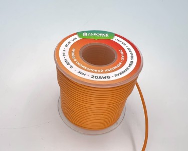 На катушке Медный провод 20AWG 30м 0,5 кв.мм (100*0,08мм) (оранжевый, UL3135) LFW-20O в мягкой силиконовой изоляции
