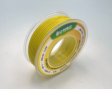 На катушке Медный провод 20AWG 10м 0,5 кв.мм (100*0,08мм) (желтый, UL3135) LFW-20Y в мягкой силиконовой изоляции