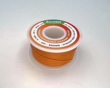 На катушке Медный провод 30AWG 20м 0,06 кв.мм (11*0,08мм) (оранжевый, UL3135) LFW-30O в мягкой силиконовой изоляции
