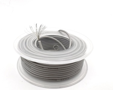 На катушке Медный провод 24AWG 10м 0,2 кв.мм (40*0,08мм) (серый, UL3135) LFW-24Gr в мягкой силиконовой изоляции