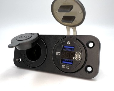 Гнездо АЗУ + автомобильный прикуриватель 12v\24v ( 2хUSB, вольтметр, зеленая подсветка)