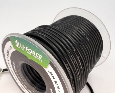 На катушке Медный провод 18AWG 15м 0,75 кв.мм (150*0,08мм) (черный, UL3135) LFW-18B в мягкой силиконовой изоляции