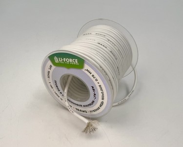 На катушке Медный провод 18AWG 15м 0,75 кв.мм (150*0,08мм) (белый, UL3135) LFW-18B в мягкой силиконовой изоляции