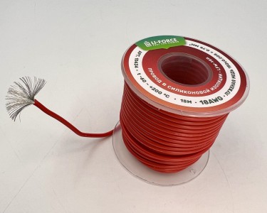На катушке Медный провод 18AWG 15м 0,75 кв.мм (150*0,08мм) (красный,, UL3135) LFW-18B в мягкой силиконовой изоляции