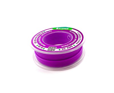 На катушке Медный провод 26AWG 10м 0,14 кв.мм (30*0,08мм) (сиреневый, UL3135) LFW-26V в мягкой силиконовой изоляции