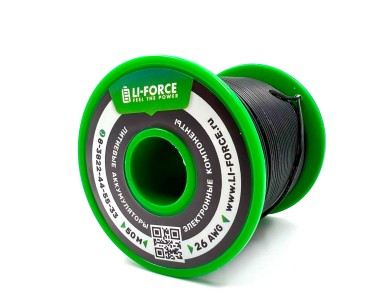 На катушке медный провод 26AWG 50м 0,14 кв.мм (30*0,08мм) (черный, UL3135) LFW-26B в мягкой силиконовой изоляции