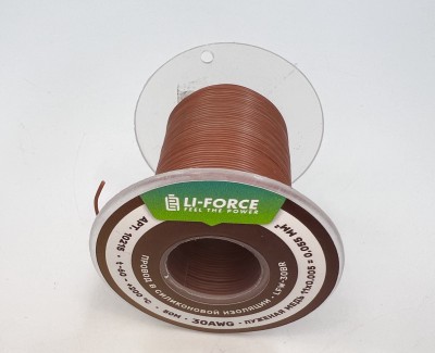 На катушке Медный провод 30AWG 50м 0,06 кв.мм (11*0,08мм) (коричневый, UL3135) LFW-30Br в мягкой силиконовой изоляции