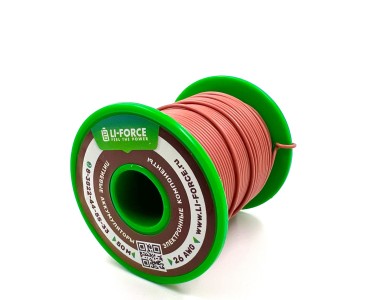 На катушке медный провод 26AWG 50м 0,14 кв.мм (30*0,08мм) (коричневый, UL3135) LFW-26Br в мягкой силиконовой изоляции