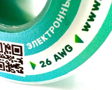 На катушке Медный провод 26AWG 30м 0,14 кв.мм (30*0,08мм) (зеленый, UL3135) LFW-26G в мягкой силиконовой изоляции