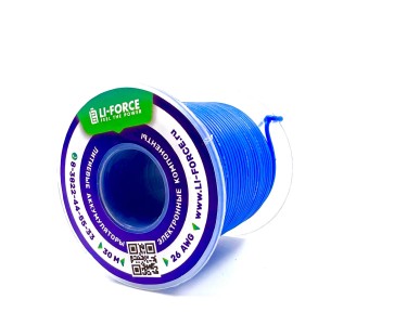 На катушке Медный провод 26AWG 30м 0,14 кв.мм (30*0,08мм) (синий, UL3135) LFW-26Bl в мягкой силиконовой изоляции