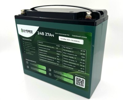 Аккумулятор 24В 27Ач LF-2427-12482 (LiFePO4, 8S6P, CBAK 26700FB2, P)