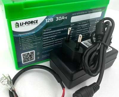 Комплект- Аккумулятор 12В 30Ач LF-1230-6876 (Li-ion, 3S6P, P)+З/У 12,6В 3А